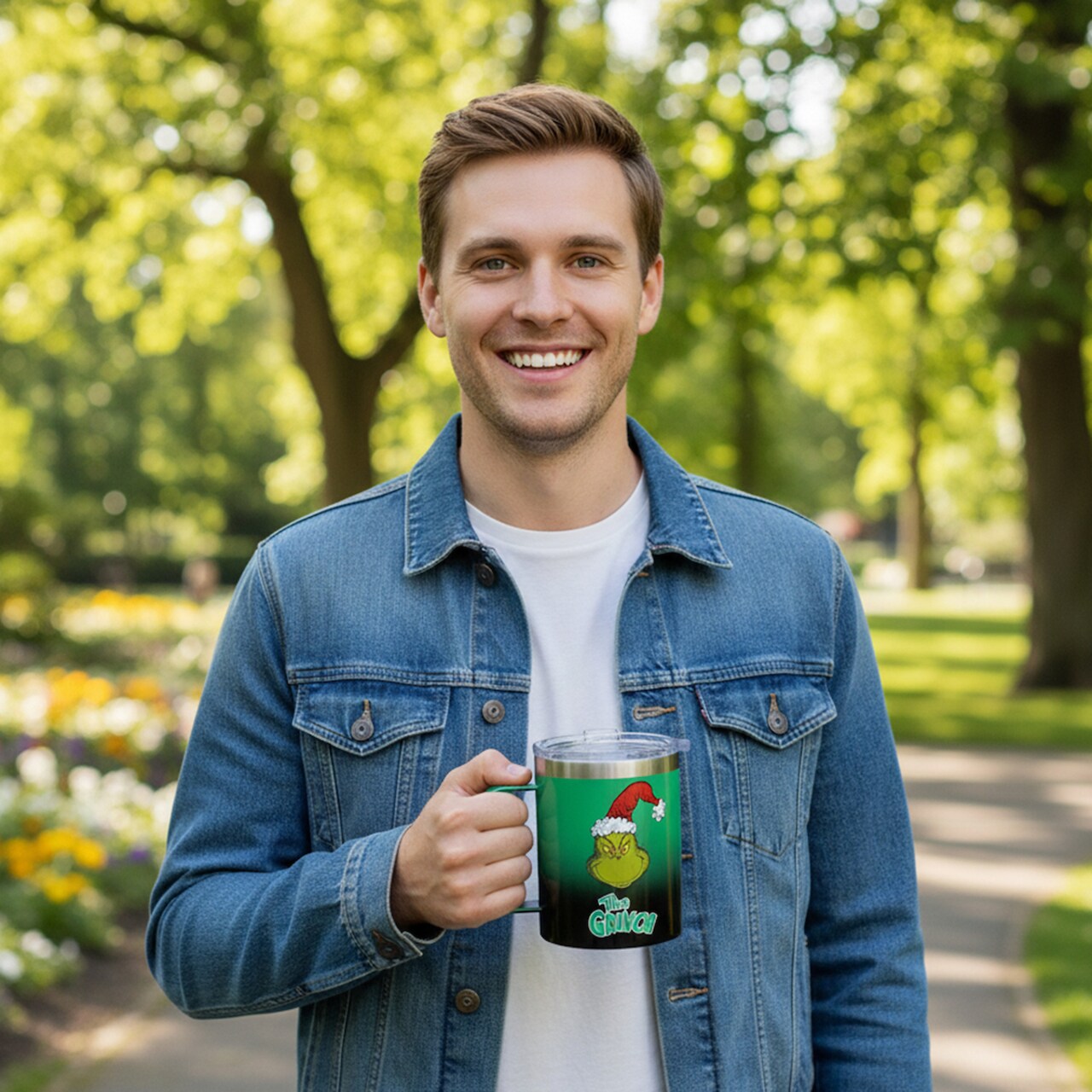 The Grinch Face 14 Oz. Vacuum Sealed Stainless Steel Coffee Mug